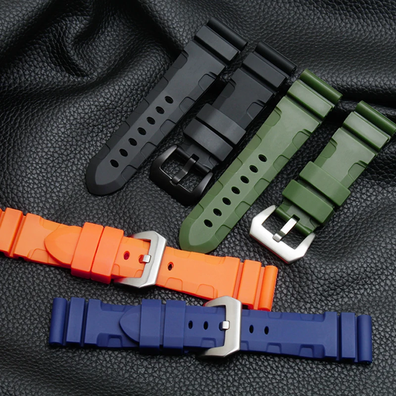 Rubber Watchband Substitute 1226 1223 Diver\'s Watch Series Flat Direct Mouth Waterproof Silicone Strap 22/24/26mm