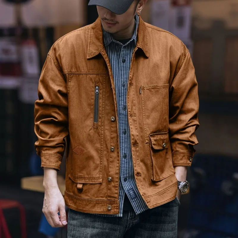 

Модная ретро высококачественная джинсовая удобная возрастная куртка, мужская толстая свободная жесткая повседневная уличная охотничья куртка