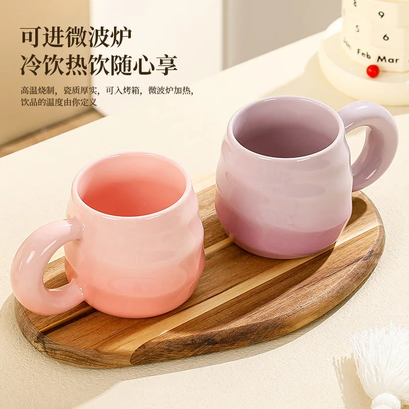 380ml Ceramic Ear Hanging Coffee Mug Underglaze Colored Breakfast Milk Oatmeal Cup Japanese Retro Style Lovers Mug Stackable