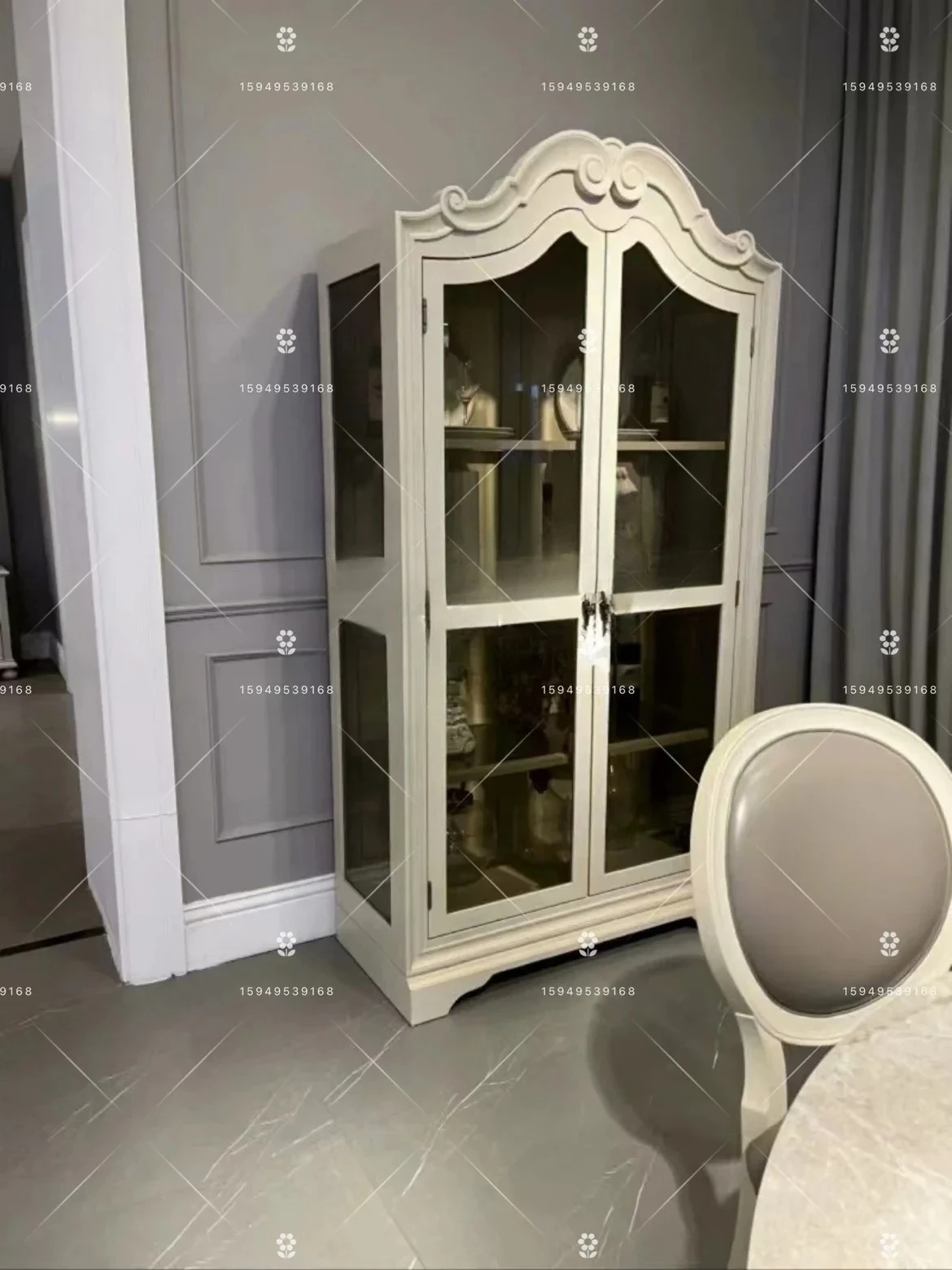 

French solid wood wine cabinet living room corner glass cabinet American small apartment storage side cabinet