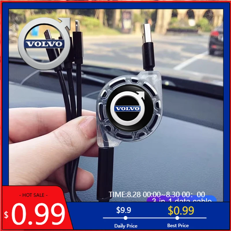 

Центральные колпачки 3-в-1 Micro Data Wire USB Type C Быстрое зарядное устройство для Volvo XC90 V90 V60 XC60 V40 EC40 EX40 S80 S60 S90 C40 XC40
