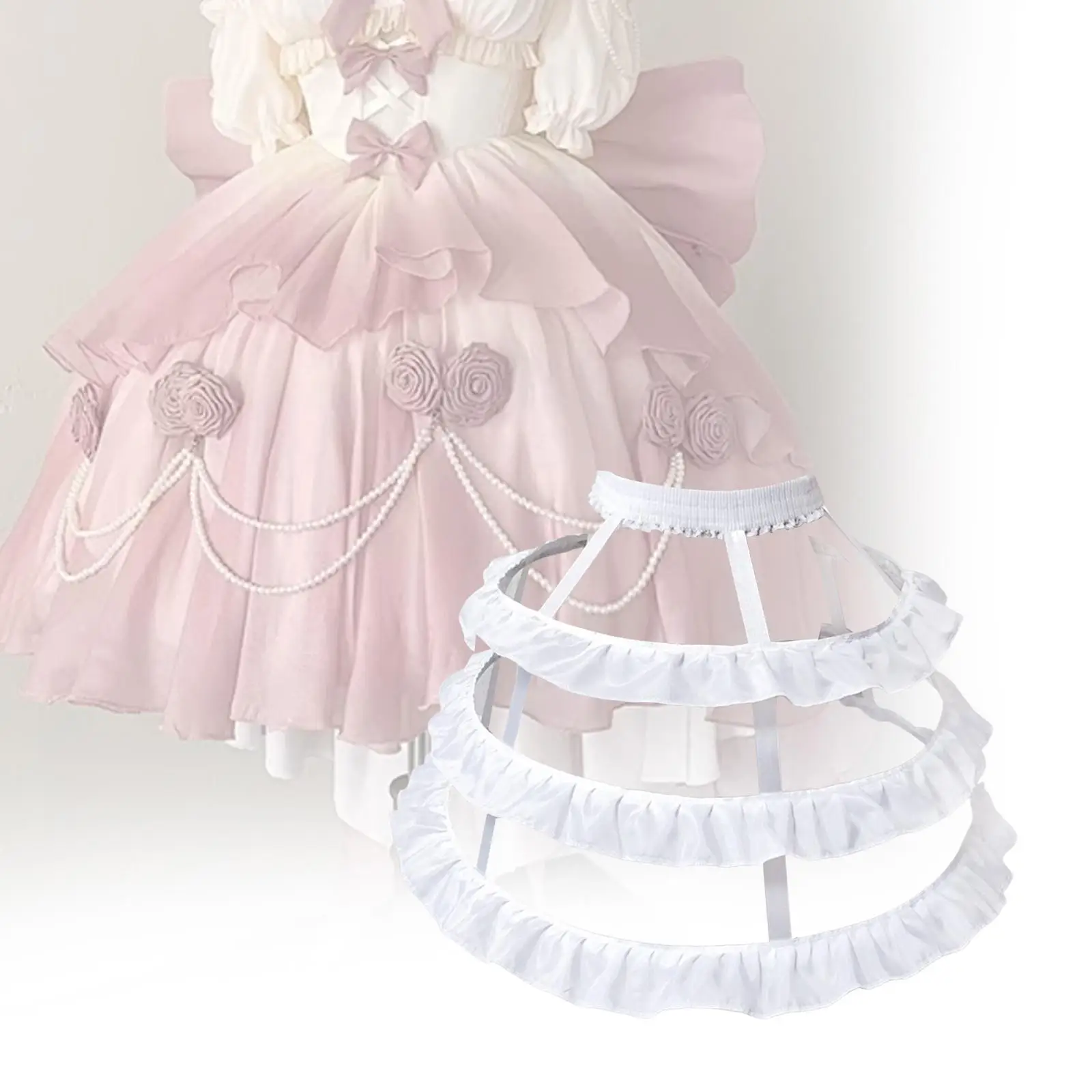 Bridal Dress Crinoline Slip Waistband Petticoat Hollow Out Ruffles Underskirt Elastic Half Waist for Event