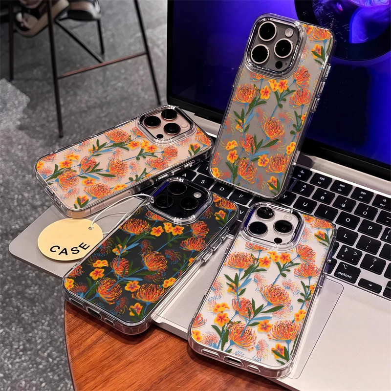 Чехол для телефона с цветочным узором для iPhone 17 Air 16 15 14 Pro Max 12 11 13 XS XR 16 7 8 Plus 16e Противоударный мягкий прозрачный чехол из ТПУ