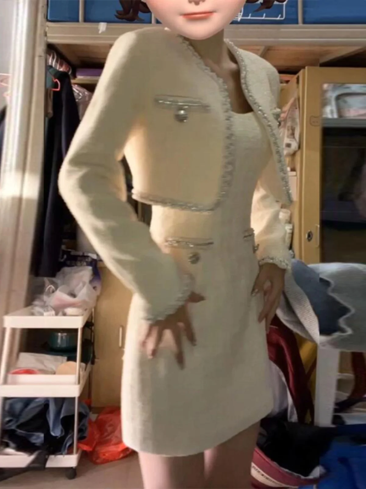 

Комплект одежды в стиле богатой девушки, вдохновленный корейскими дорамами: платье миди с коротким рукавом и подходящий жакет, элегантный женственный шик, комплект из двух предметов.