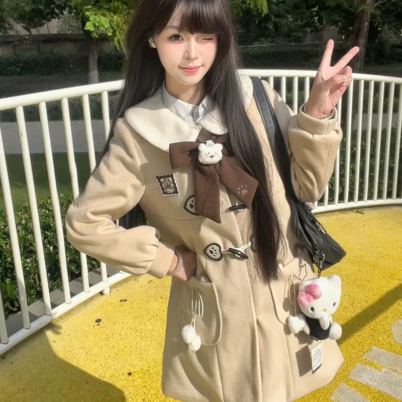 

Японское осенне-зимнее шерстяное пальто Jk, белое бархатное пальто в студенческом стиле с кукольным воротником и роговицами