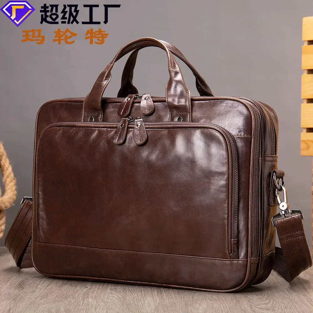 genuine leather briefcase, men's business top layer cowhide computer handbag, single shoulder crossbody bag Store High quality