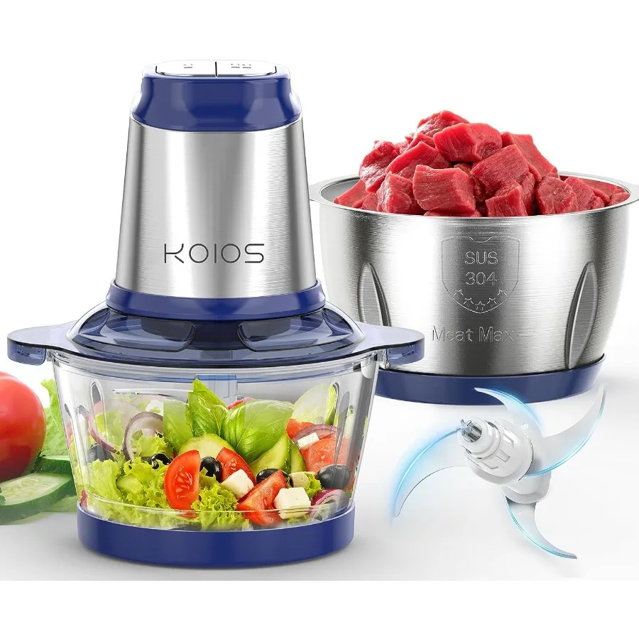 

KOIOS 500W Powerful Electric Food Processor with 8 Cup Stainless Steel Glass Bowls 2 Speed Mode Electric Food Chopper with 2 Se