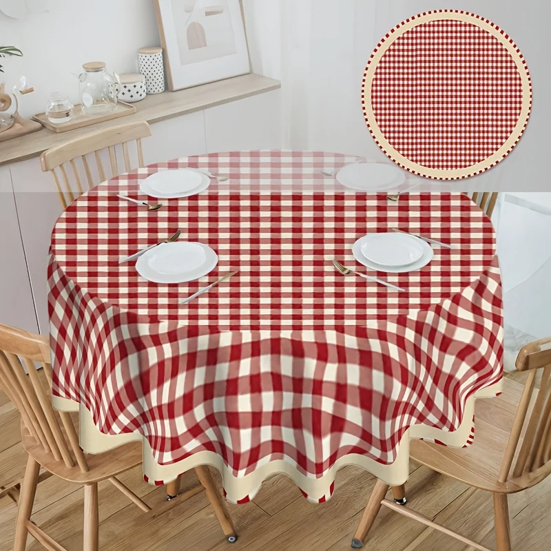 One piece of 2D flat-printed round tablecloth, red checkered square tableclothzyc