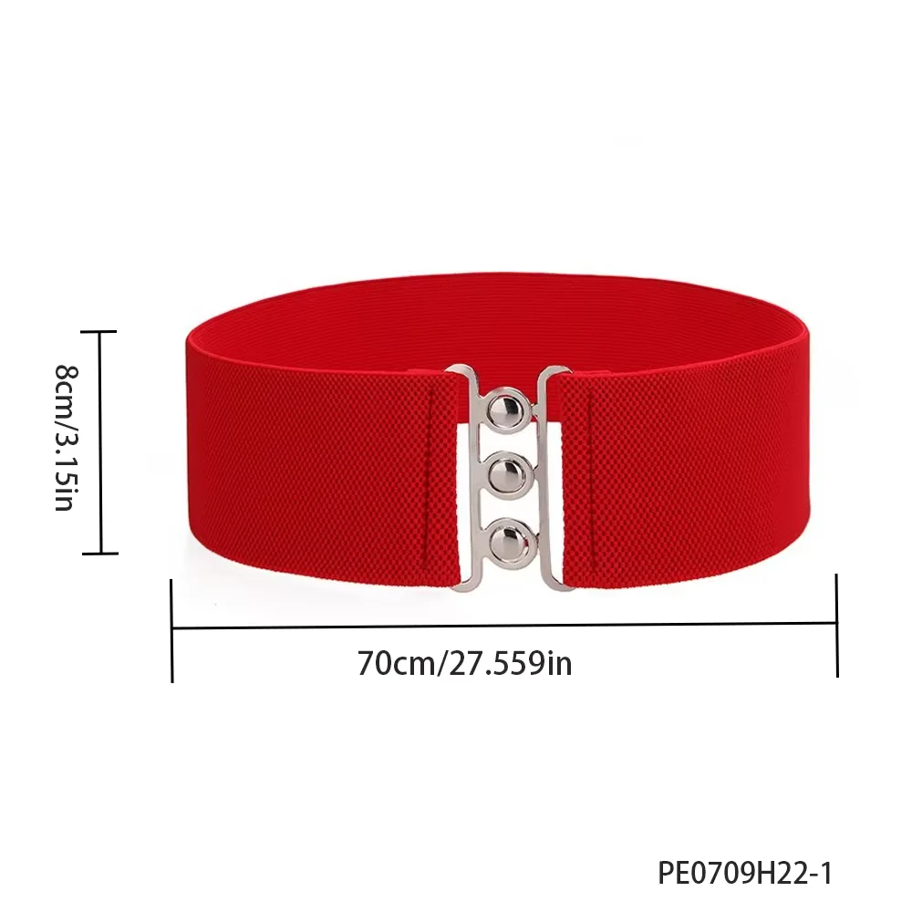 PESENAR Cinto largo elástico vermelho estilo anos 1950 com fivela de metal para acessório de festa de fantasia retrô vintage