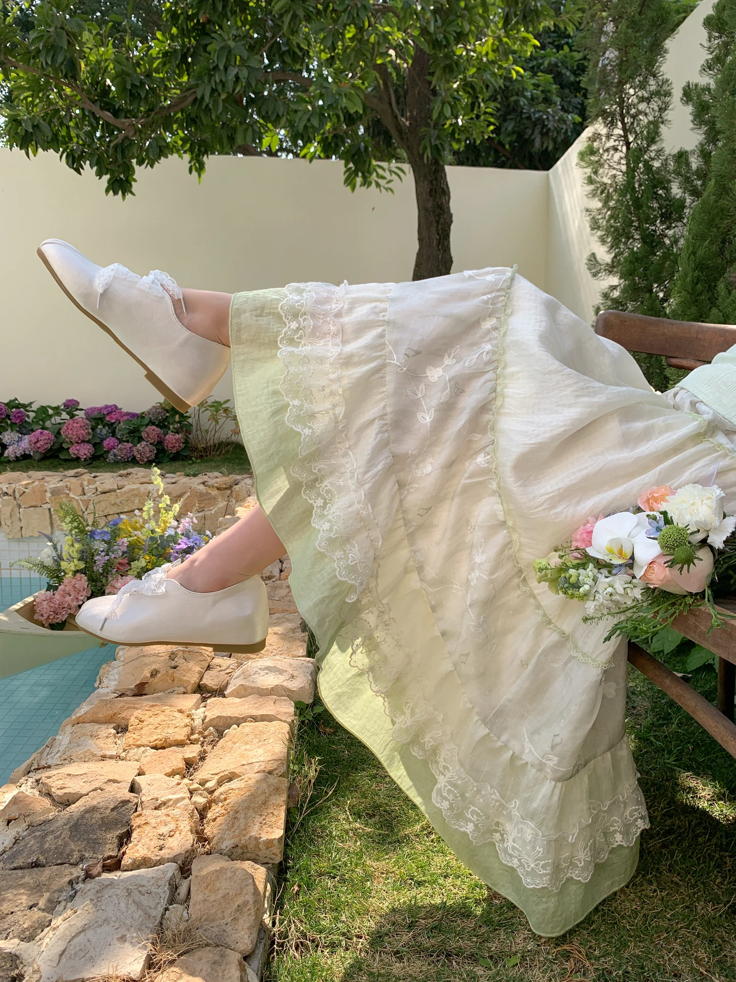 High Waist Green Country Style Half Skirt Women's Sweet Long Skirt Spring New Small Size Skirt Forest Girl Tribe A-Line Skirt