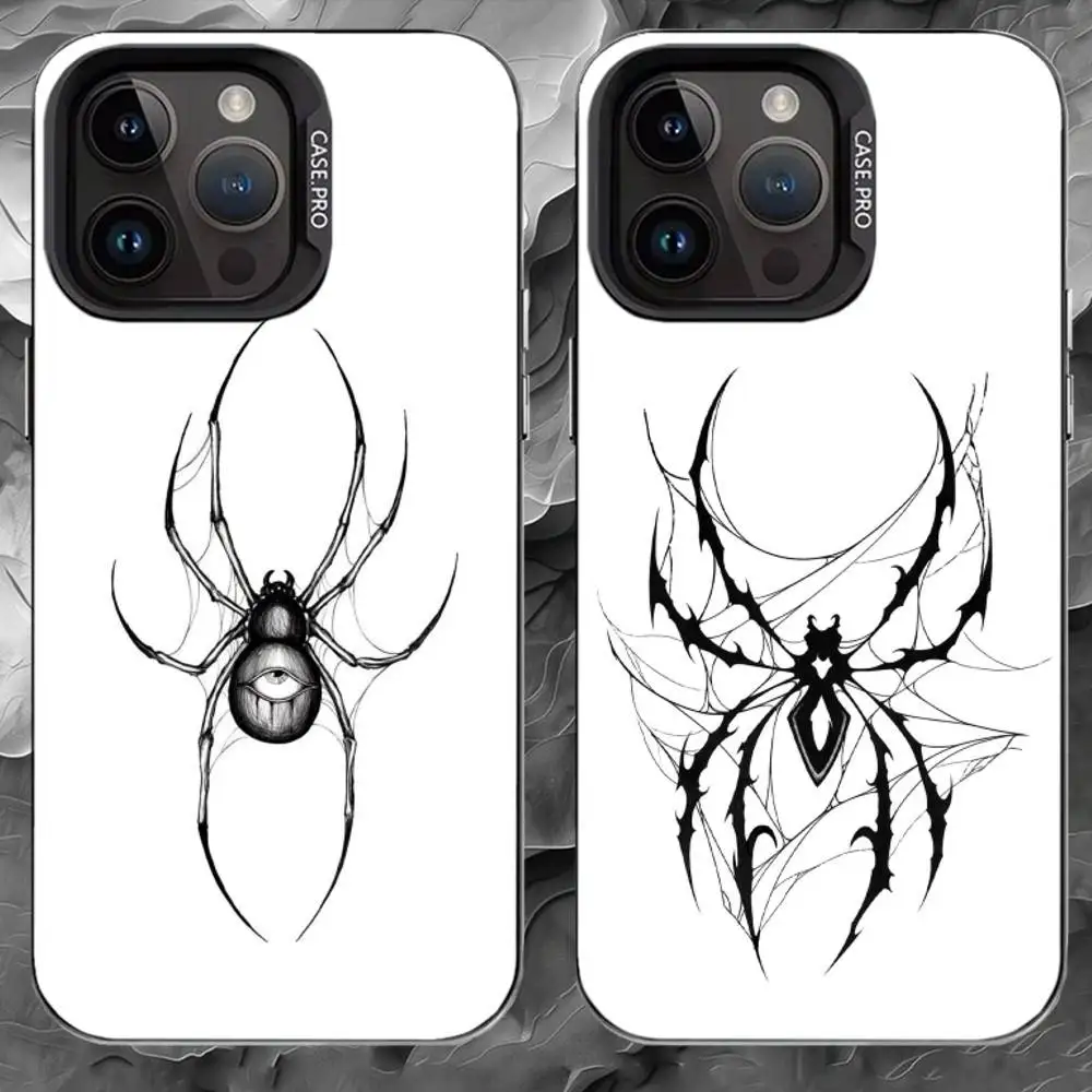 

D-Dark Gothic Spider Phone Case For iPhone 17 16 15 14 13 12 11 Pro Max Plus Silver Matte Black Cover