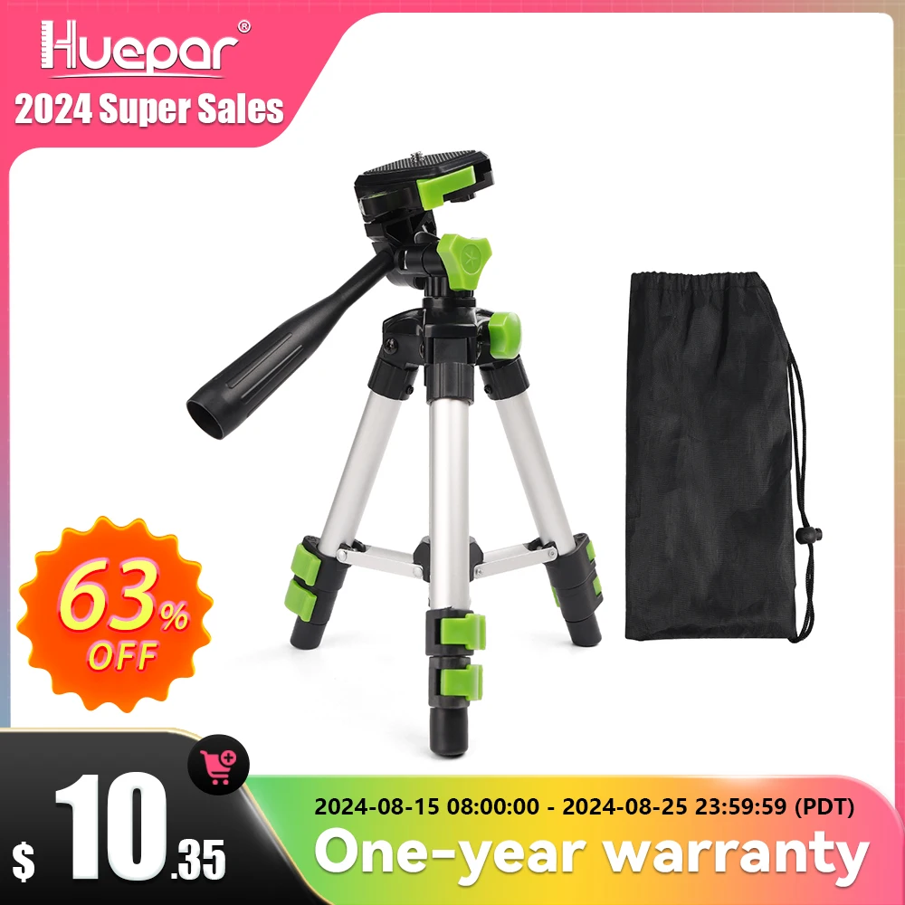 Huepar TPD05A  Adjustable Tripod for Laser Level Camera with 3-Way Flexible Pan Head Bubble Level 1/4