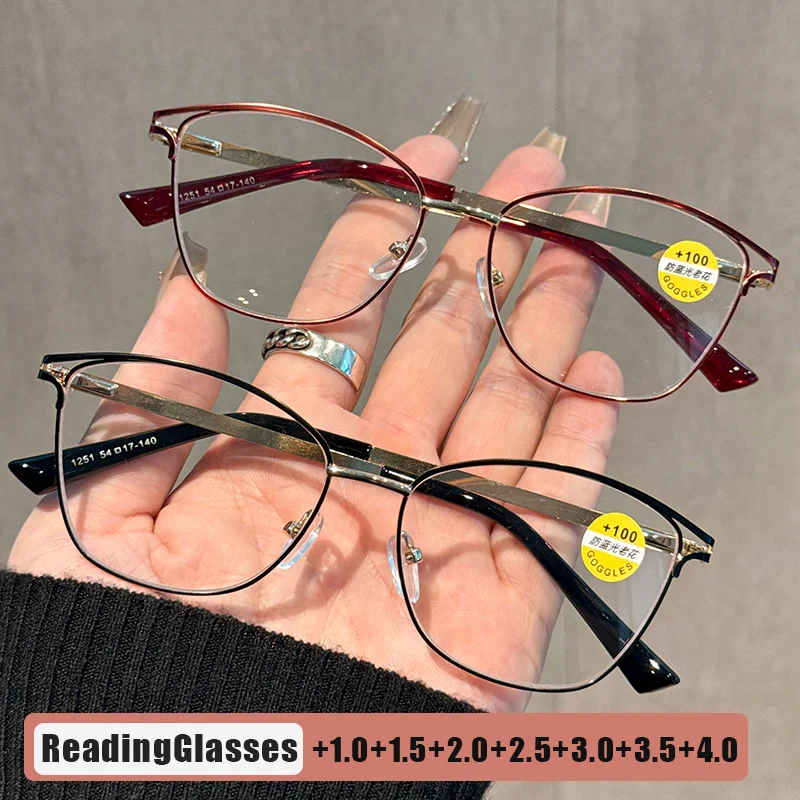 

Women's Fashion Hollowed-Out Presbyopia Glasses Metal Small Frame Cat-Eye HD Reading Glasses with Plus Diopters +1.0 To +4.0