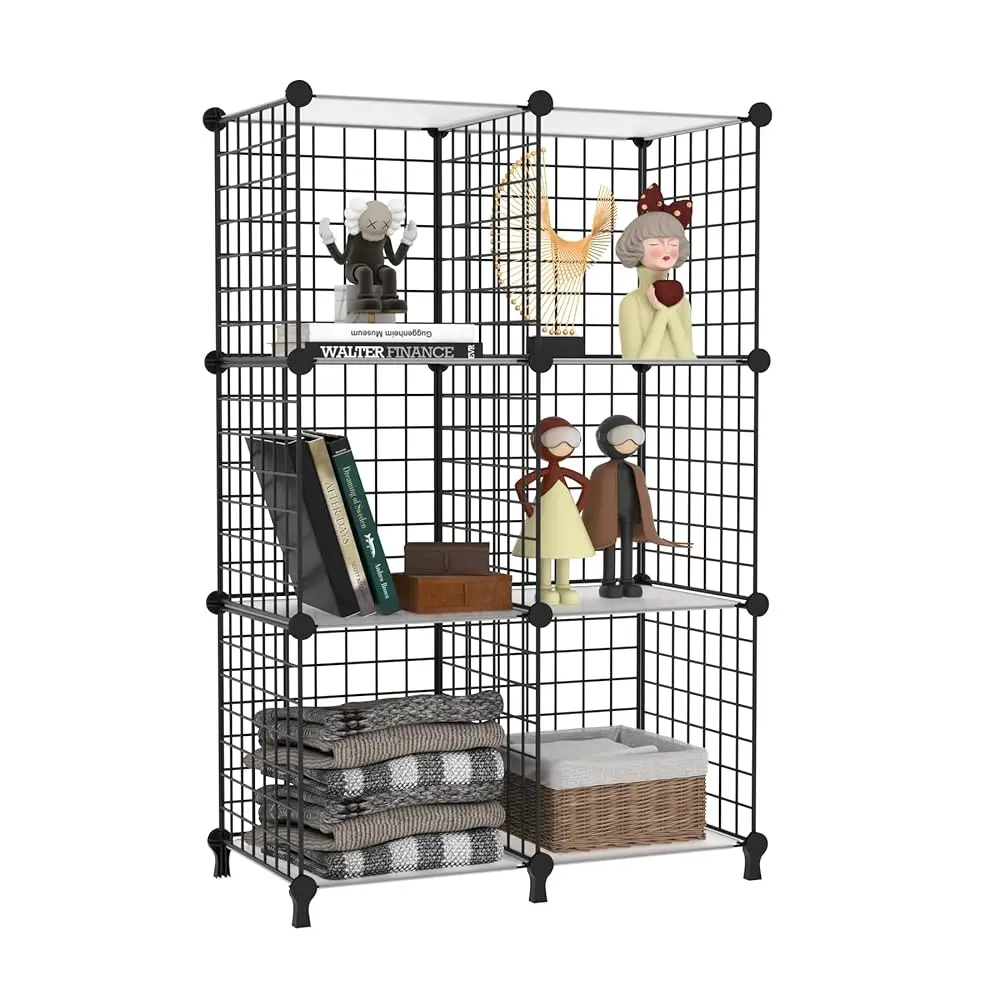

6 Cube Storage Wire Closet Organizers Diy Stackable Storage Shelves Bookcase Cabinet For Home Office, Black