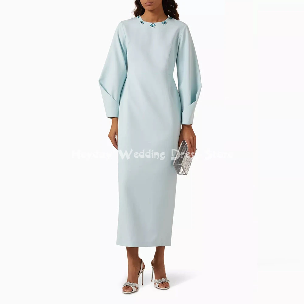 

Heyday женские индивидуальные прямые простые вечерние платья с круглым вырезом и бисером, с длинными рукавами, элегантные вечерние платья длиной до чая, 2025