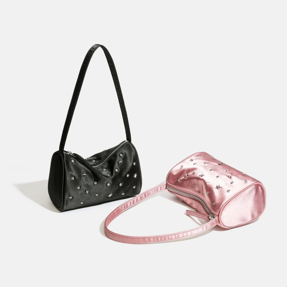 Women's Shoulder Bag Riveted Satin Messenger Bag New Style Super Popular Versatile Handheld Bag Small Clutch Bag Shoulder Bag