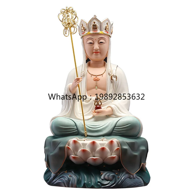 LYY Ceramic Ksitigarbha Buddha Statue Home Worship Jiuhuashan Saha Three Saints Porcelain Statue Ksitigarbha Bodhisattva Statue