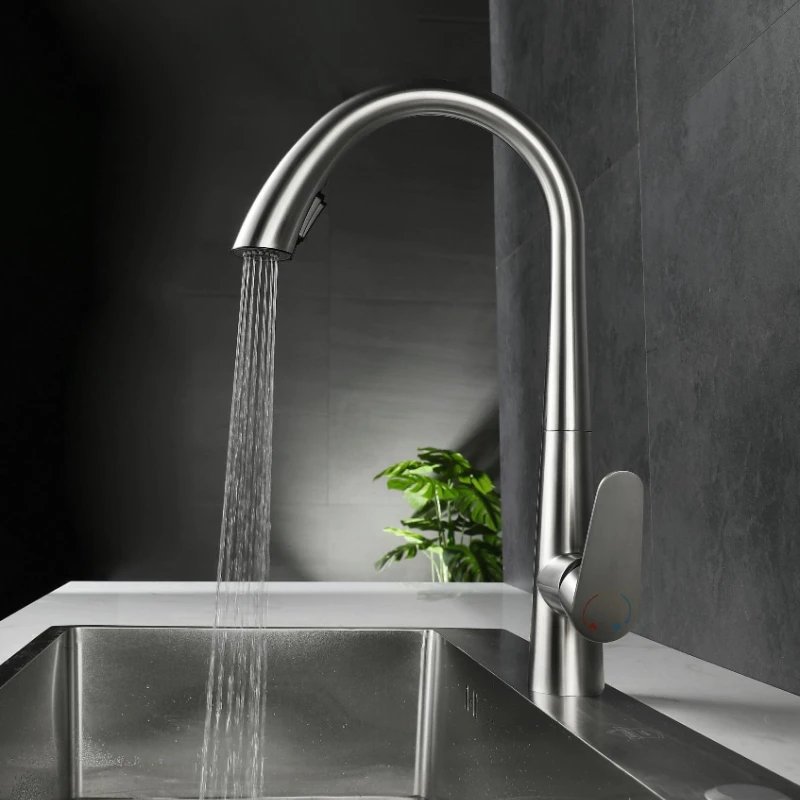 Gun Grey Swan Pull-Out Kitchen Faucet 304 Stainless Steel Concealed for Cold/Hot Water Internet-Famous Design Kitchen Fixture