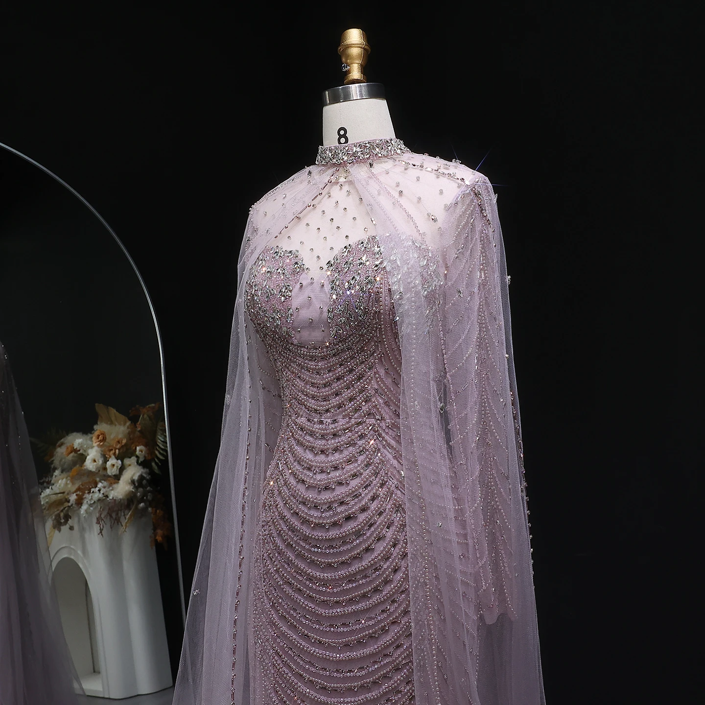 Sharon Said luxe Champagne sirène robe de soirée avec Cape élégant arabe fête robes de bal pour les femmes SS165 personnalisé