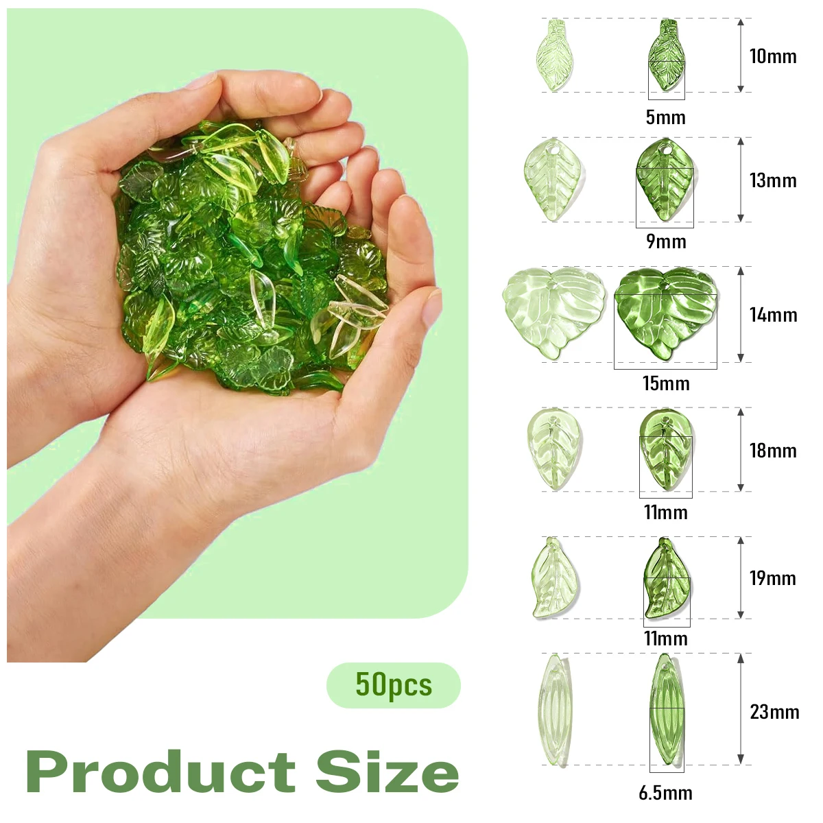 50Pcs/Bag Acrylic Mini Small Tree Leaves Light Green Dark Green Each Beads For Handmade Making DIY Jewelry Bracelet Accessories