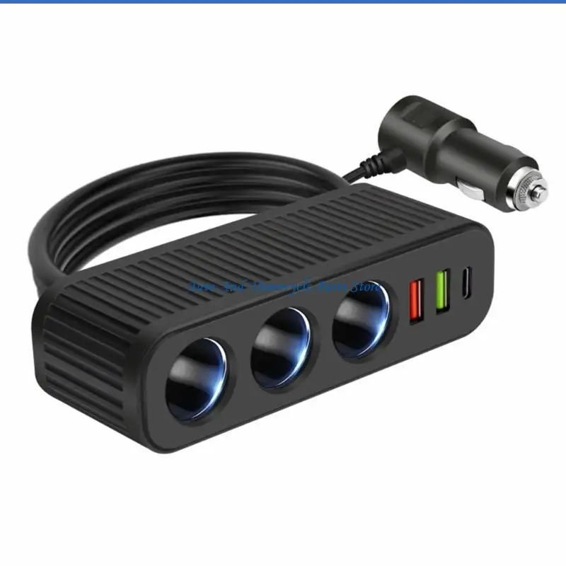 

P9FD 3 Socket Car Power Splitter Car Accessory Power Converter Power Outlet Extender for Smooth Operation of Map Fridge