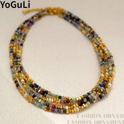 Retro Jewelry One Layer Multi Colorful Gold Color Glass Metal Bead Necklace For Women Girl Party Wedding Gift Hot Sale