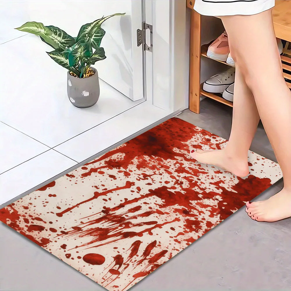 Halloween Horror Blood Splatter , Lightweight, Mat with Turkey, Maple Leaf and Pumpkin Pattern for Holiday Decoration
