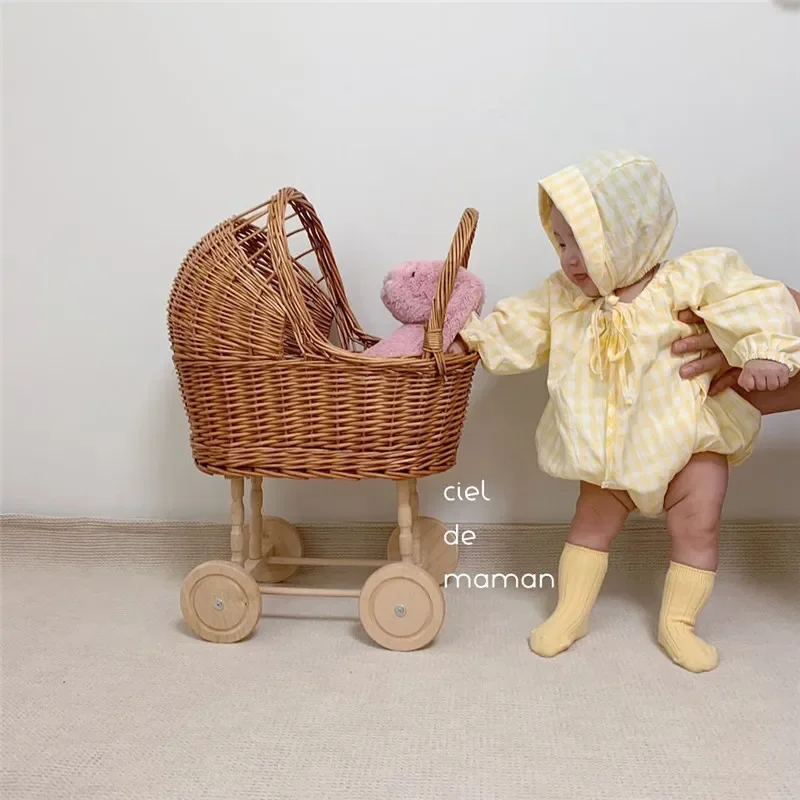 Rattan Baby Stroller Baby Photography Props Retro Toy Photo Studio Bebe Doll Carriage Kid Room Decor Baby Doll Cart Girl Toys