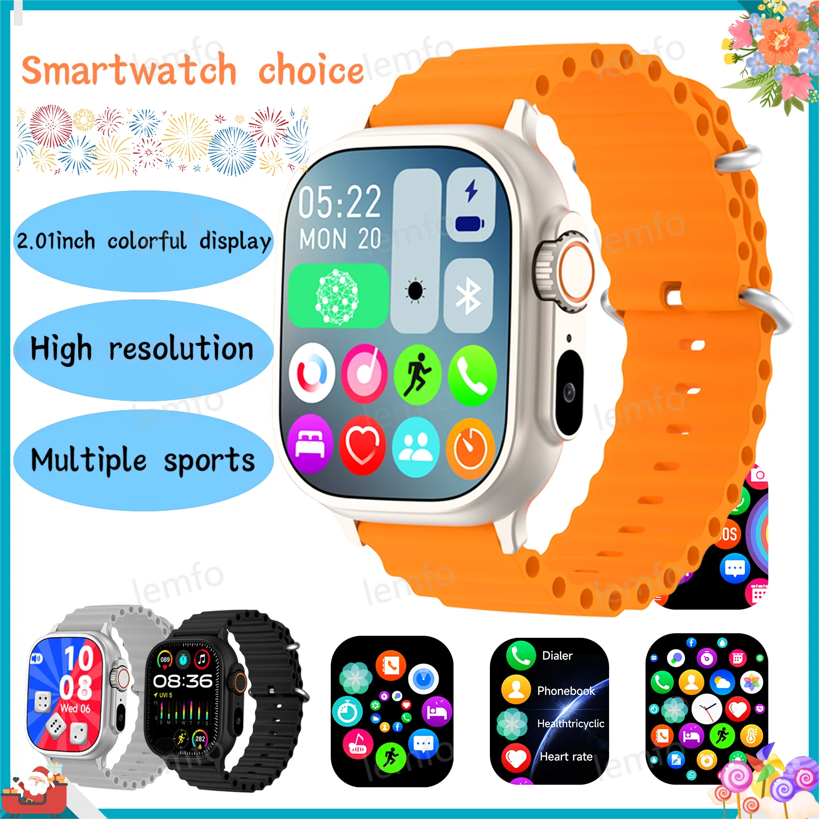 Smart Watch 2.01 Bluetooth Call LED Flashlight With 100+ Sport Modes diy watches face AI Assistant Smartwatch for Men Women