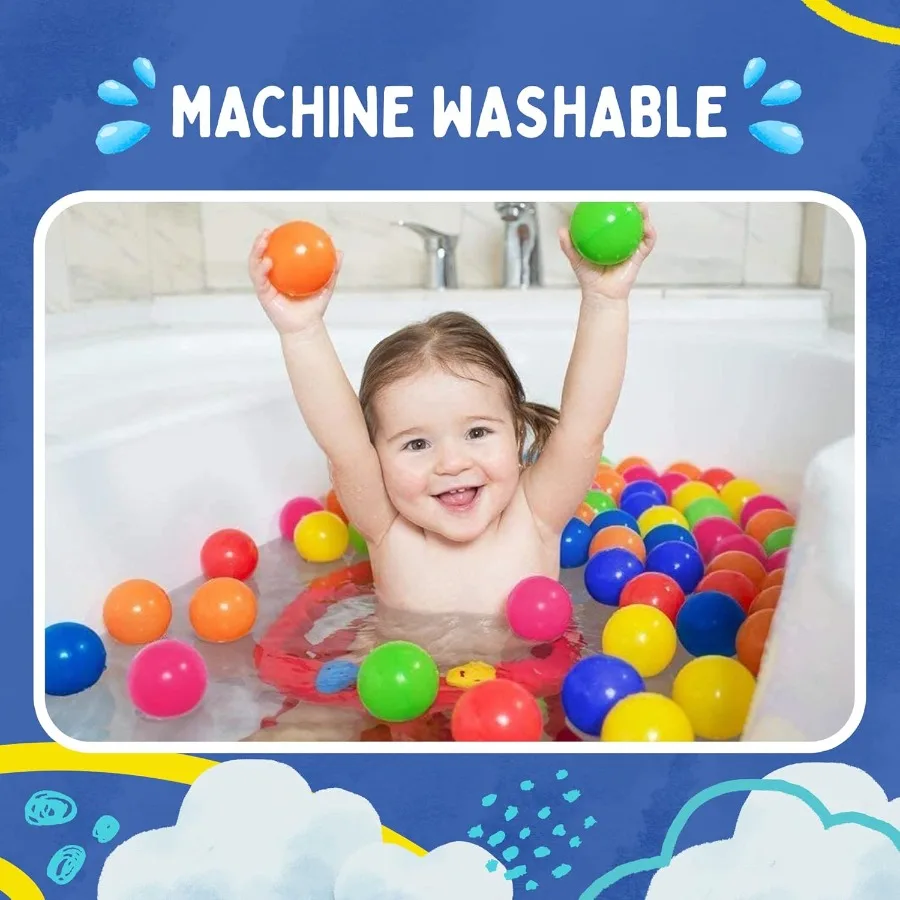 Mini bolas de plástico macio, 200 contagens com 8 cores vibrantes, à prova de esmagamento, sem bordas afiadas, ftalato não tóxico e sem BPA para B