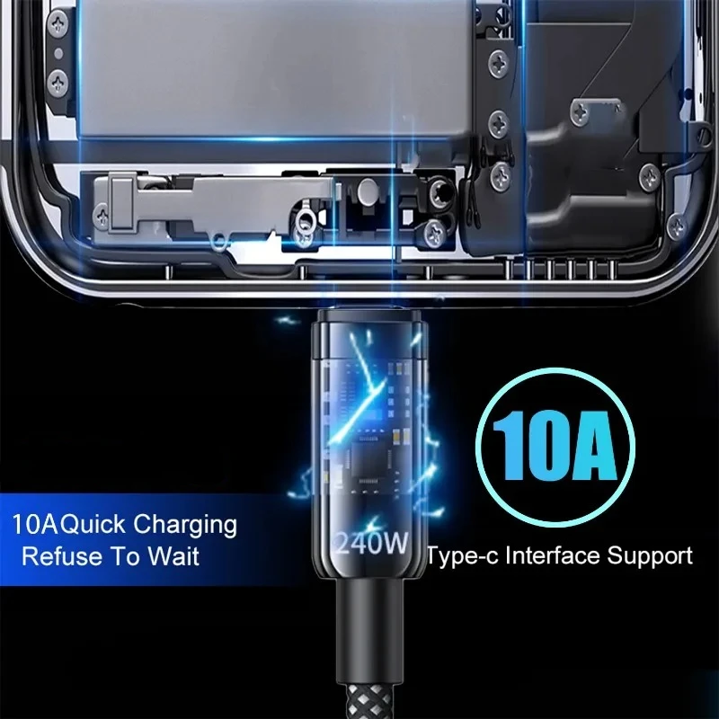 Nylon Braided USB Type C Super Fast Charging Cable With Indicator Light Quick Charger USB C Data Cord For Samsung Xiaomi Huawei