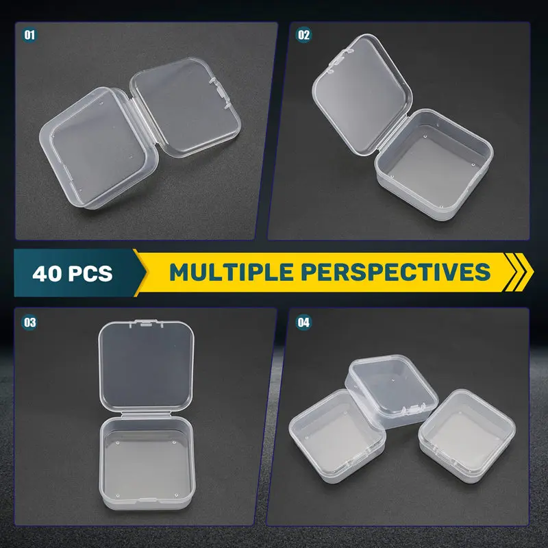 

Набор из 40 прозрачных пластиковых контейнеров для хранения бусин с откидной крышкой для мелких предметов, бриллиантов, бусин (5,6x5,6x2 см)