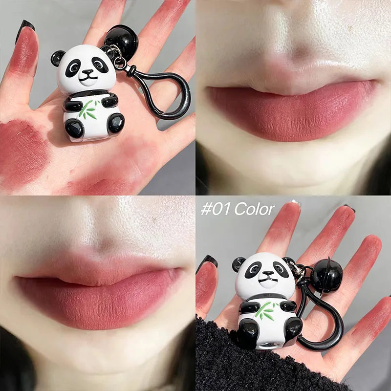 Velvet Matte Red Lip Gloss Lipstick Moisturizing Long Lasting Makeup Panda Keychain Lip Glaze Mud Sexy Lip Tint Korean Cosmetics