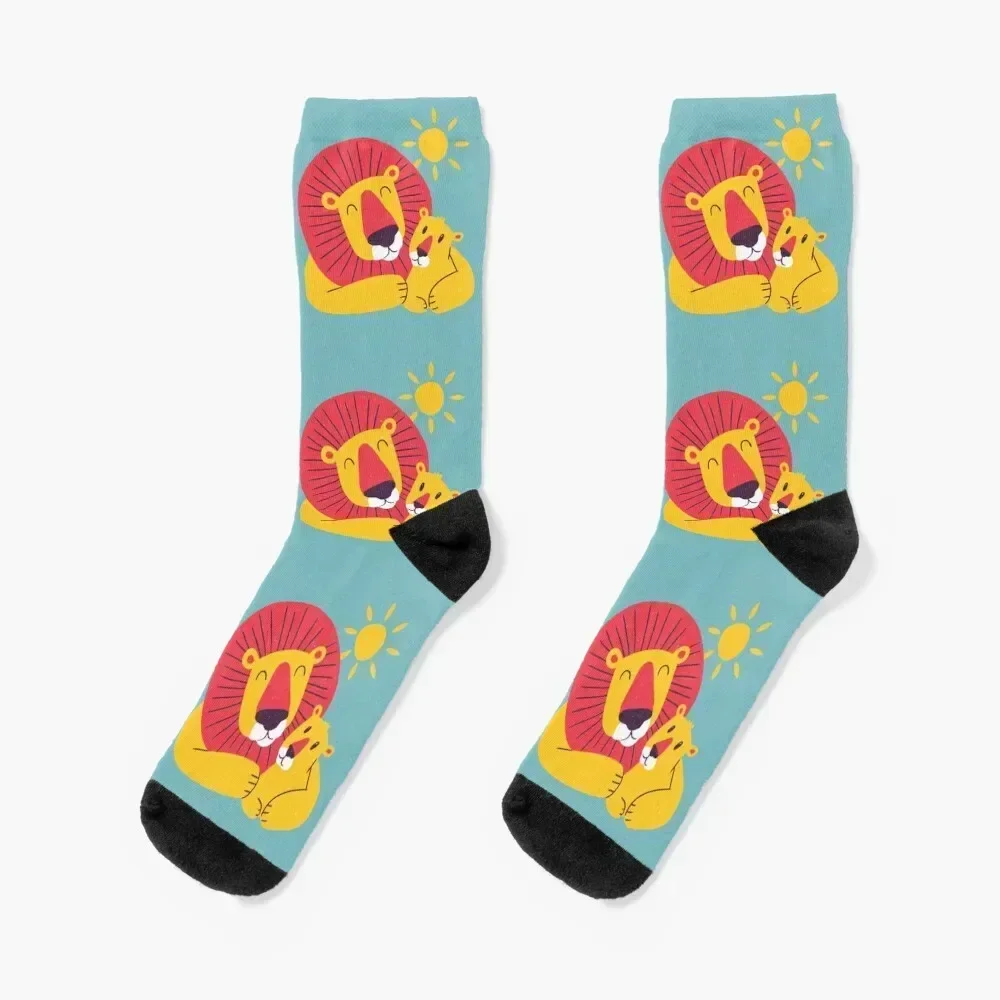 

Lion papa, lion cub Socks floral FASHION Antiskid soccer hockey Women Socks Men's