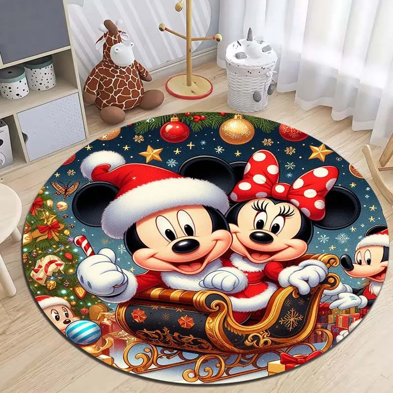 Merry Chrismas Disney Mickey Minnie Printed Round Carpet Living Room Sofa Table Carpet Large Pet Mat Home Decor Holiday Gifts