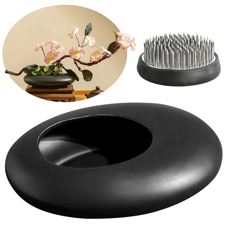 

LJL-Sentimental Ceramic Vase Set,Pebble Shaped Flower Arrangement Bowl With 2Inch Flower Frog Pin Frog Stem Holder