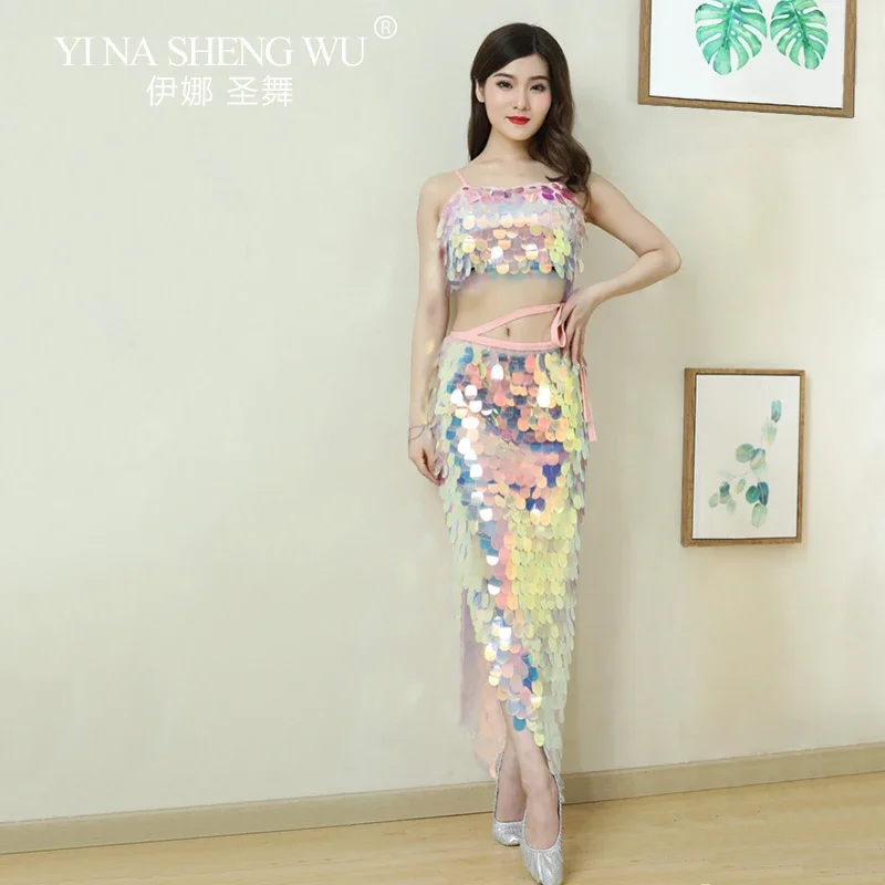 

One Size Mermaid Sequins Hip Scarf Bra Set Belly Dance Sexy Dance Clothing Women Stage Outfit Belly Dance Performance Costumes