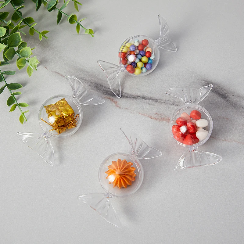 Cajas de plástico con forma de caramelo para niños, caja de embalaje de dulces transparente para regalo de boda, decoración para fiesta de cumpleaños, Baby Shower, 6/12 unidades