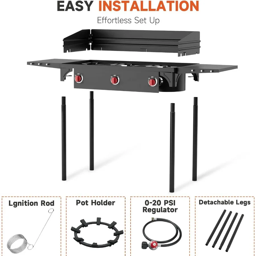Brûleur de Propane à 3 brûleurs, 225 000 BTU, poêle à Propane haute pression avec pare-brise et étagères latérales pour la cuisine en plein air, Camping Ba