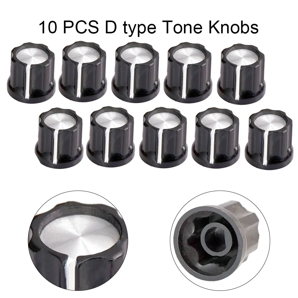 10pcs D-Type Tone Knobs 6mm Shaft Hole Volume Control Potentiometer Knob For Guitar Bass Effect Volume Accessories