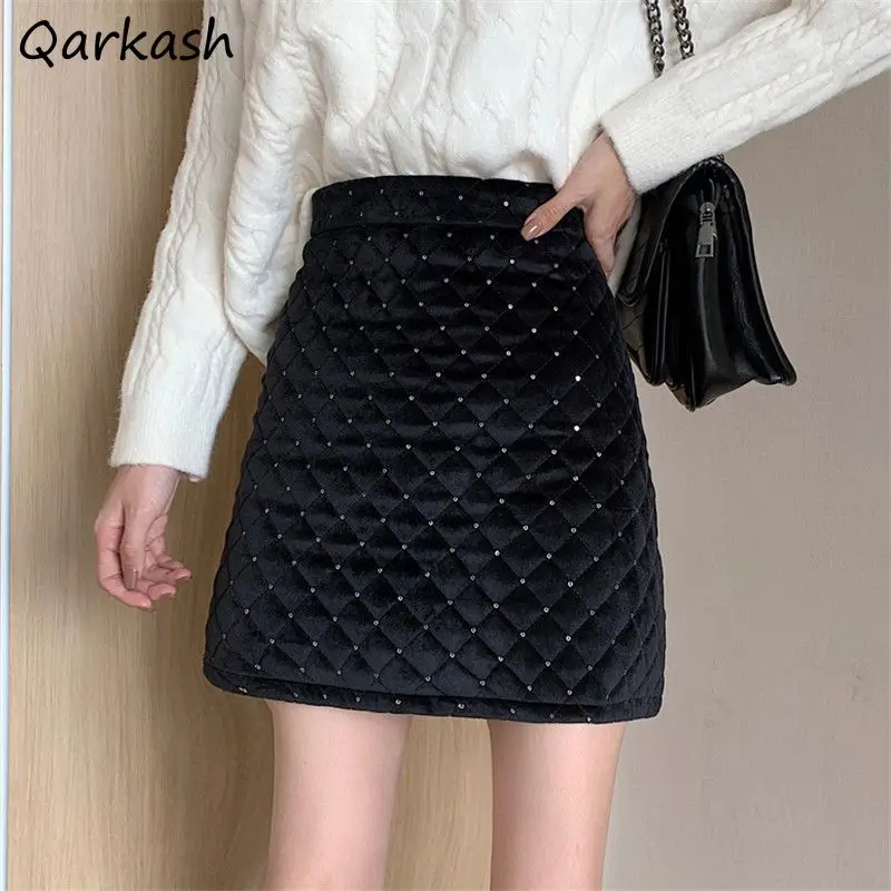 High Waist Skirts Women Sequined Korean Fashion Street Wear Elegant All-match Designed Y2k Skirt Famous Lady Tender Mujer Ins