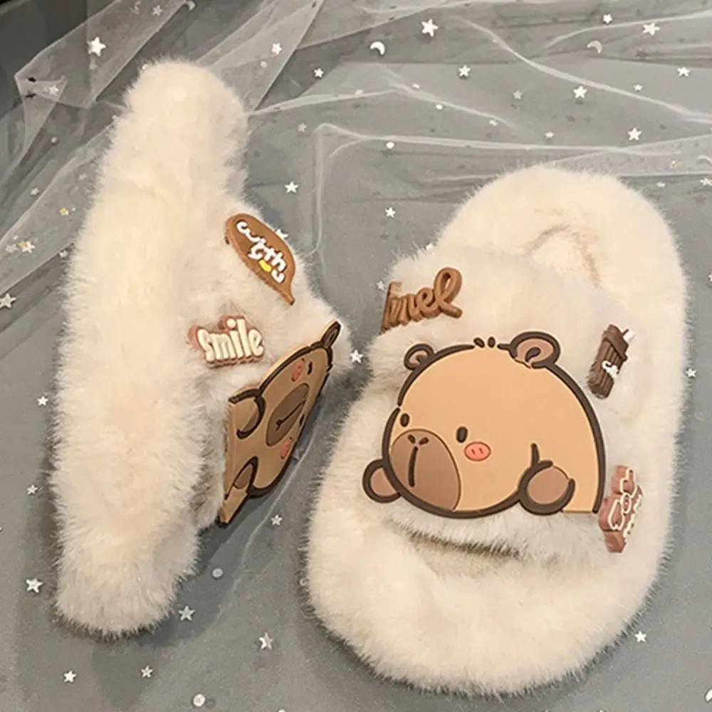 Pantoufles créatives en peluche capybara pour enfants, pantoufles chaudes d'animaux Kawaii, pantoufles longues moelleuses, chaussures de maison d'hiver, chambre à coucher