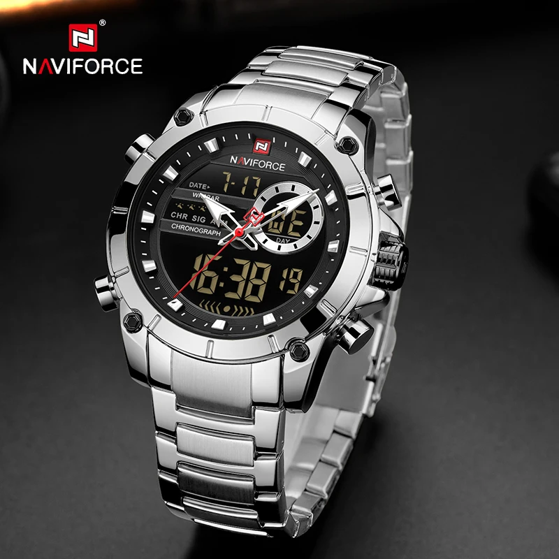 NAVIFORCE Hot Original Sport Watch For Men Quartz Stainless Steel Waterproof Dual Display Military Men\'s Watch Relogio Masculino