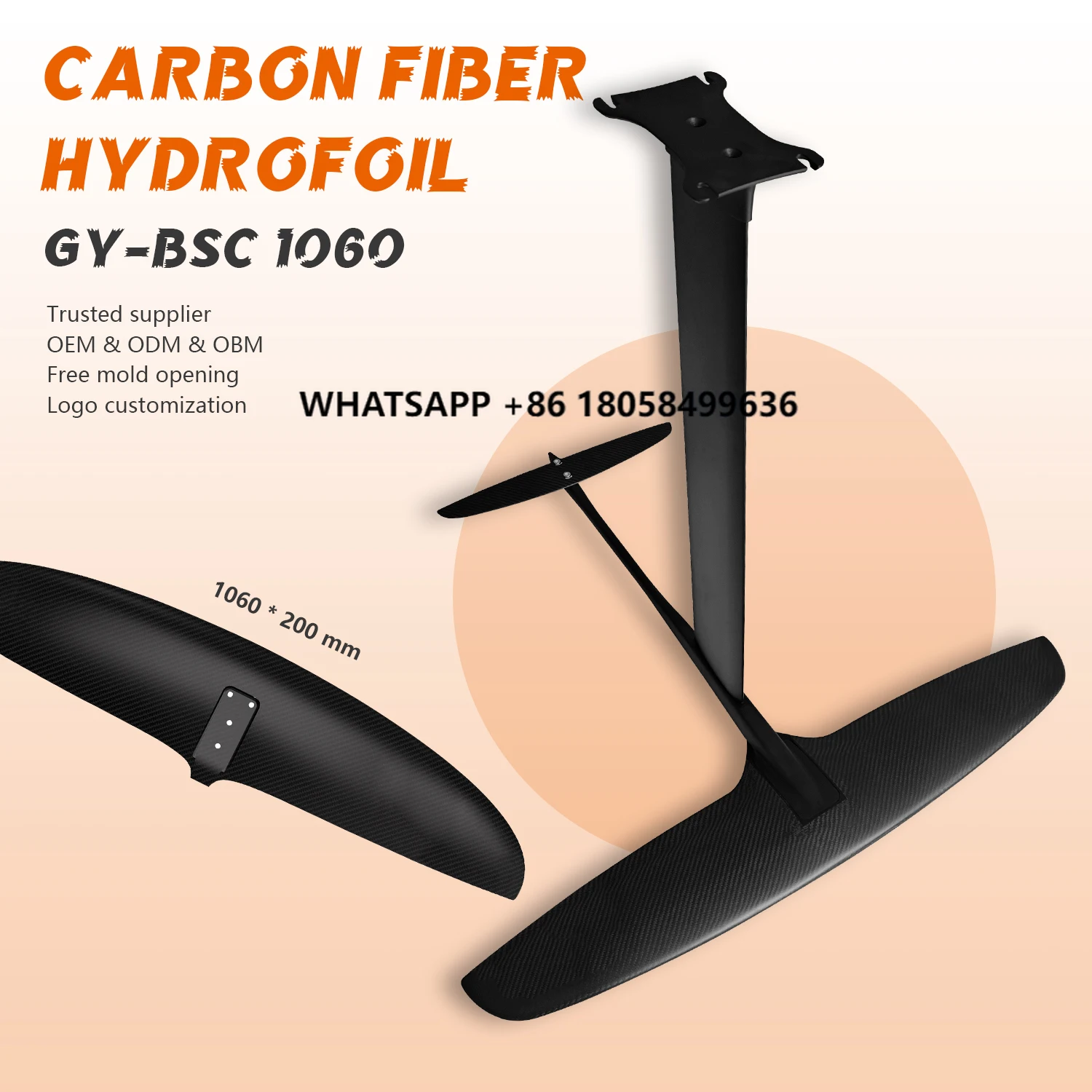 

New Design GY BSC 1060 Full Carbon Hydrofoil Fiber Front Wing Foil 90cm Mast Efoil Water Surfboard Surfing Board FOIL