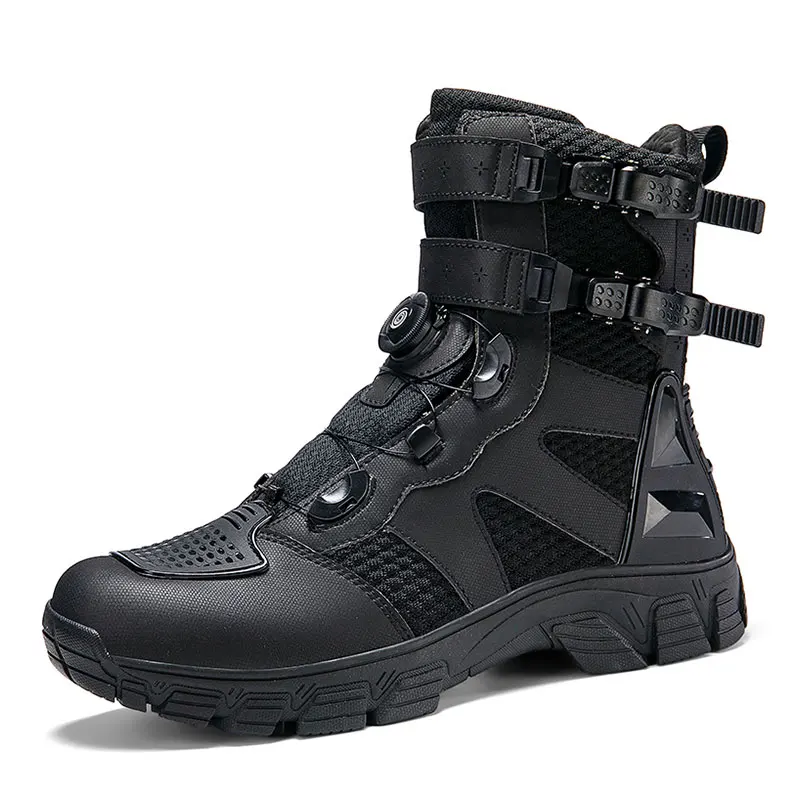 Men Motos Equipment Outdoor Sports Shoes Motorcycle Boots Breathable Anti-fall Motocross Protective Shoes Knob Lock Buckle Men's