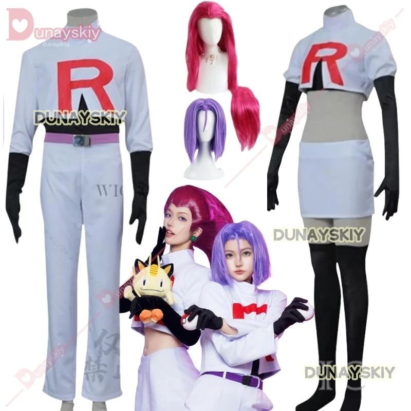 Disfraz de Cosplay de Anime para equipo de cohetes para adultos Jessie Musashi James Kojirou, disfraz de Halloween, conjunto completo de accesorios de juego