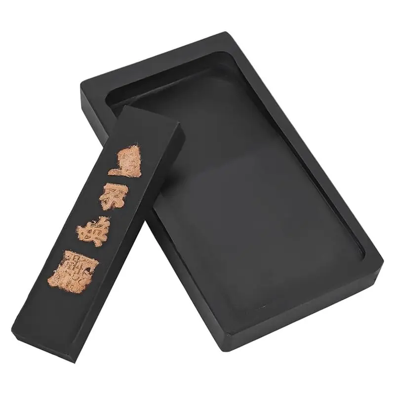 J1UL1N Chinese Calligraphy Ink Stone With Ink Stick, Traditional Chinese Ink Stones Ink-Well Dish Sumi Ink Stone Tray