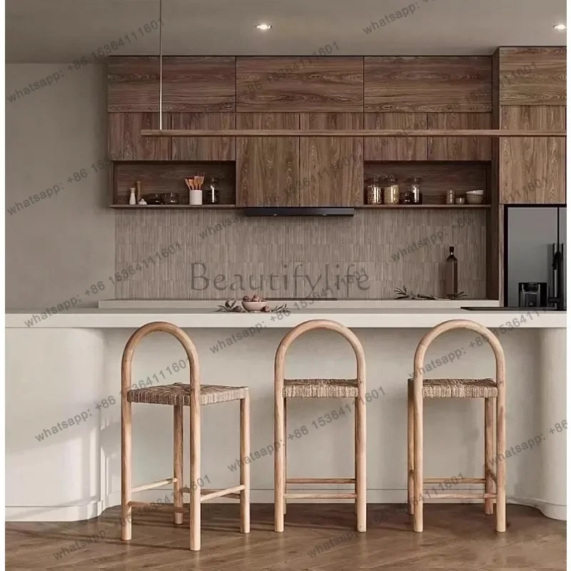 yj21 Woven Wooden High Bar Chairs Rattan Modern Nordic Comfortable Fashion Adults Bar Chairs Party Waiting Relax Muebles Furnitu