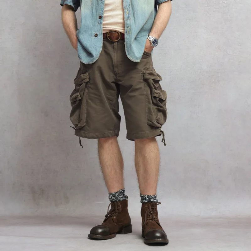 HKSH Spring Autumn New Men's Tide American Retro Heavy Safari Style Shorts Washed Distressed Punk Pockets Outdoor Capris HK26264