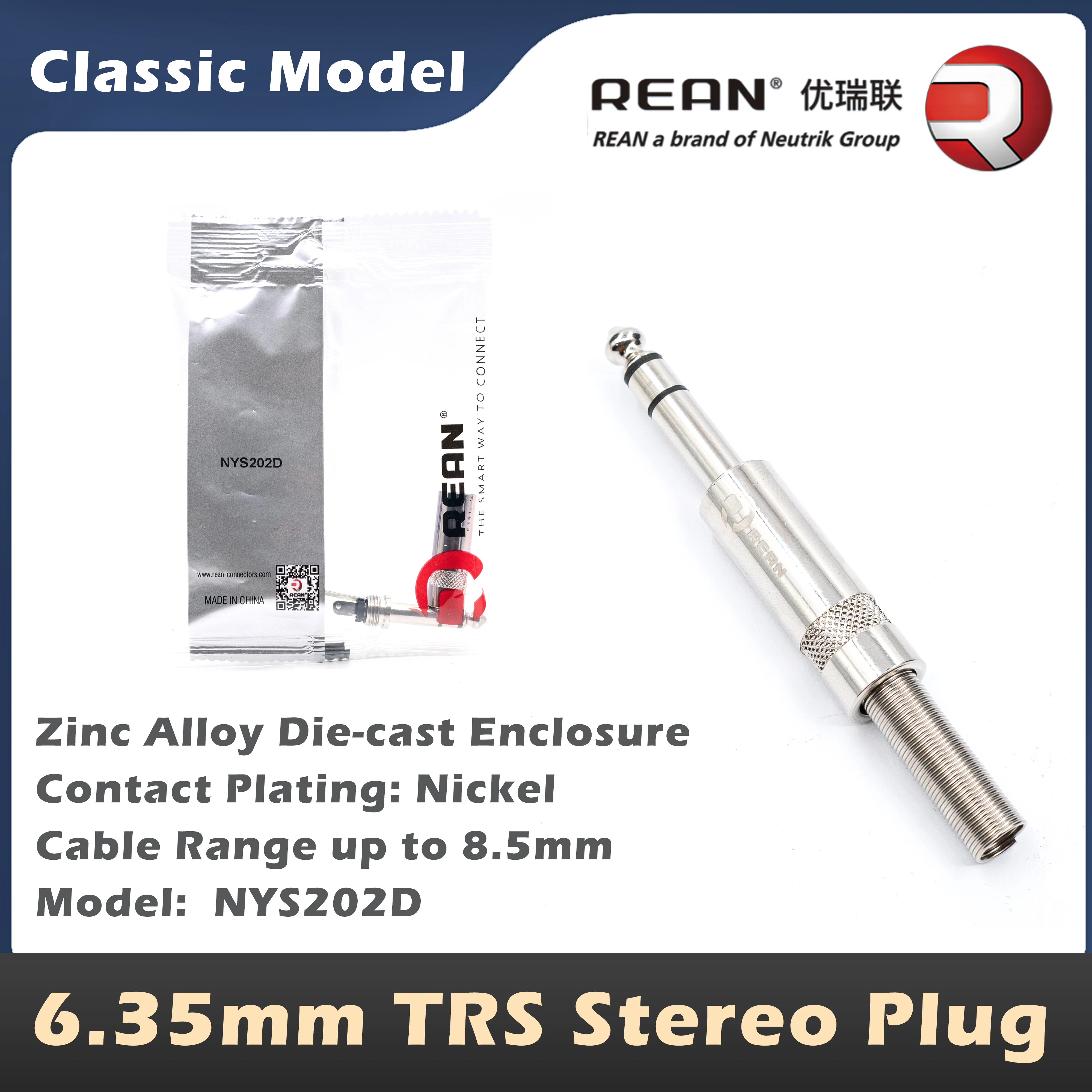 Neutrik's REAN 6,35 mm stereo TRS-audiostekker 6,35 mm mono TS audiokabelstekker 1/4 "telefoonstekker aansluitingen NYS201D NYS202D